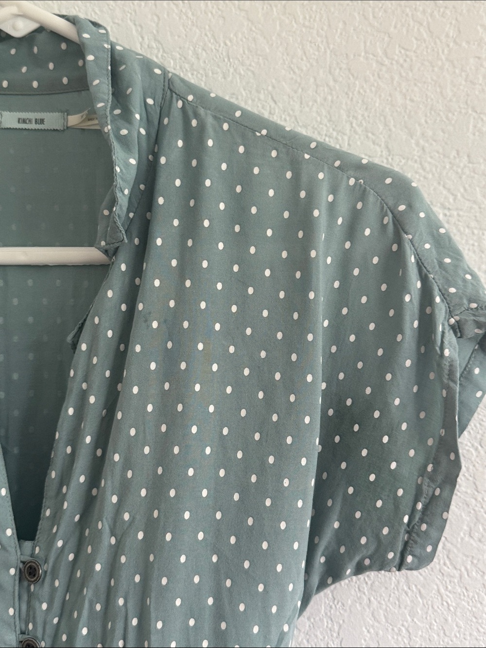 Kimchi Blue Sage Green Polka Dot Button-Front Mini Dress Sz XS Lightweight - Picture 4 of 9